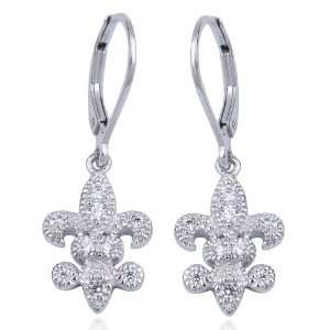  and Cubic Zirconia Embellished Fleur De Lis Drop Earrings Jewelry