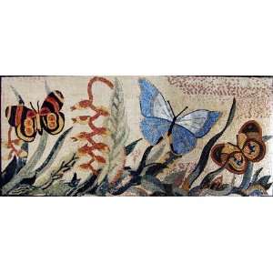  30x71 Butterfly Marble Mosaic Art Tile Wall Decor