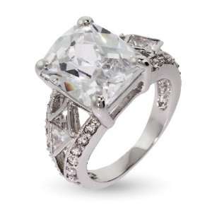 Art Deco Style Multi Faceted Rectangle CZ Ring With Milgrain Edging 