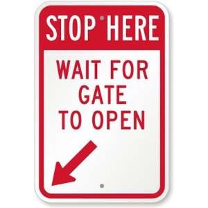  STOP Here Wait For Gate To Open (with Left Bottom Arrow 