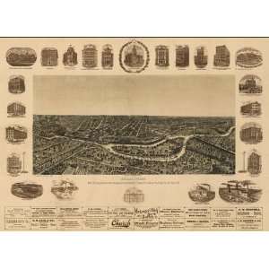 Reproduction of an 1892 Antique Panoramic Map of Dallas, Texas by Paul 