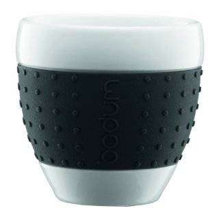 Bodum 8 Ounce Pavina Porcelain Cups with Silicone Grip, Black, Set of 