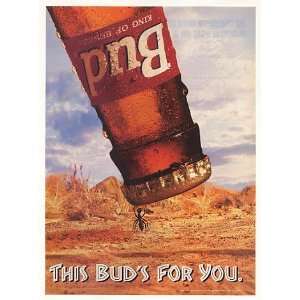   1996 Ant Carrying Budweiser Bud Beer Bottle Print Ad