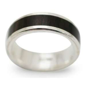  Mens silver and wood band ring, Strength Jewelry