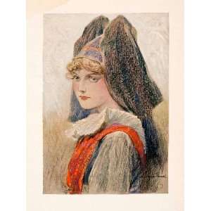  1918 Print George Wharton Edwards Alsace Headdress Costume 