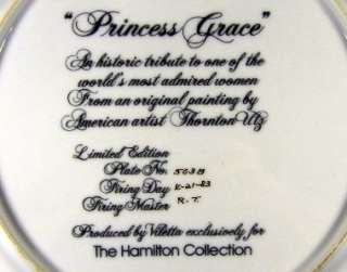 HAMILTON COLLECTOR PLATE PRINCESS GRACE BY THORNTON UTZ  