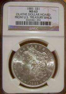   Silver Morgan Dollar MS 63 NGC Olathe Hoard US Treasury Bags  