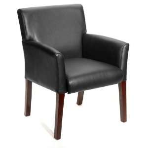  Reception Area Armchair Upholstered In Black w Mahogany 