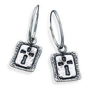  Sterling Silver Oxidized Cross Hoop Earrings West Coast 