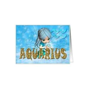 Aquarius Zodiac Birthday card with cutie pie aquamarine Card