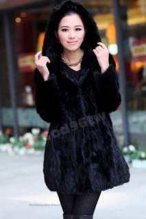 100% Real Genuine Mink Fur Coat Hat Hoody Jacket Outwear Black Garment 