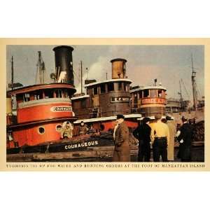  1943 Print Harbor Tugboat Grace Moran Manhattan Island New 