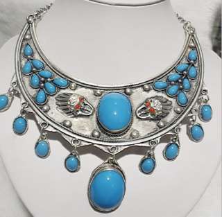 pretty tibet silver inlay turquoise jewlery necklace  