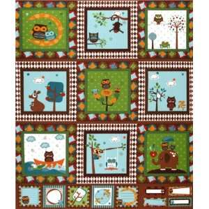  44 Wide Hooty Hoot Kangaroo Block Panel Brown Fabric By 