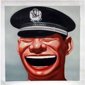   Painting  cynical realism, iconic laughing policeman face Home