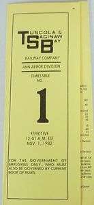   & Saginaw Bay Railroad 1982 Employee Timetable   Ann Arbor  
