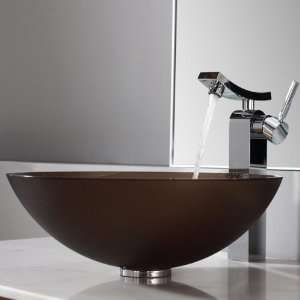   12mm 14300CH Frosted Brown Glass Vessel Sink and Unicus Faucet Chrome