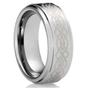 8MM Mens Tungsten Carbide Ring Wedding Band with Celtic Design [Size 