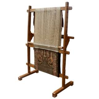 Antique Vertical Weaving Loom with Persian Rug  