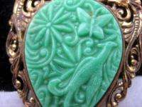 Vintage faux Carved Jade Oriental Asian Pagoda Brooch  