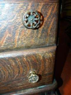 Antique Edison 6 Drawer Paw Foot Quartersawn Oak Phonograph Cylinder 