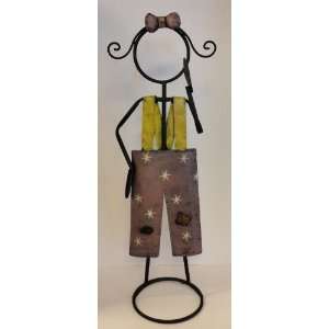  Decorative Wrought Iron Figurine, Girl In Overalls