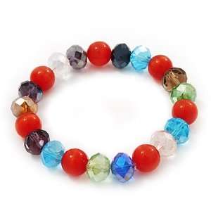  Multicoloured Glass Bead Flex Bracelet   18cm Length 