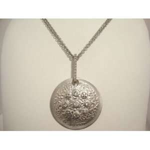  Vermeil Necklace with Round Crystal Pendant in White Gold 