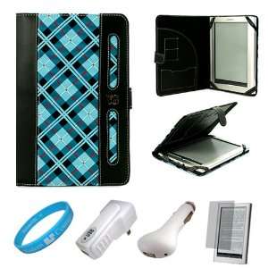  Blue Checkered Plaid Faux Leather Case for Sony PRS950 