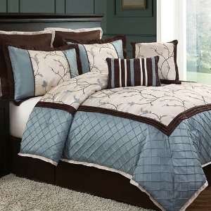  HoneyComb Embroidered 8 Piece Comforter Set in Red and Chocolate 