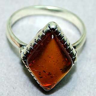 Great Sterling Authentic Amber Art Deco Ring size 6.5#  