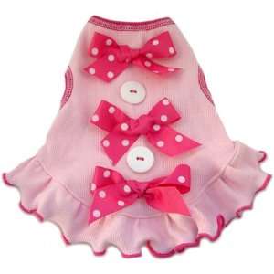   Dog Pet Cotton Dress with Buttons and Bows, Small, Pink