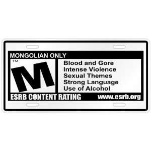   Only / E S R B Parodie Mongolia License Plate Country