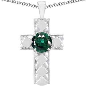   Lab Created Round Emerald Cross Pendant(MetalWhite Gold) Jewelry