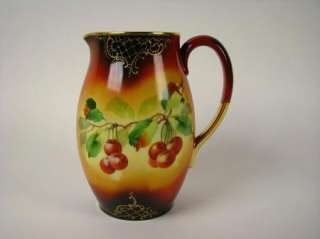 Hand Painted Pickard porcelain Pitcher w/ Cherries  