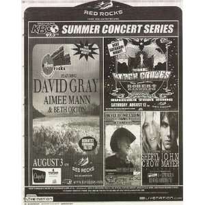   David Gray Black Crowes Sheryl Crow Mayer Concert Ad