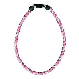  Titanium Ionic Braided Necklace   Pink/White Sports 
