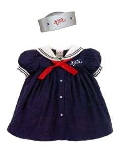 GIRLS SAILOR DRESS AND HAT PERSONALIZED INFANT TODDLERS  