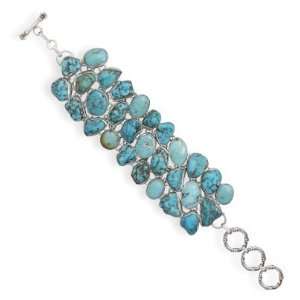  7+1Extension Triple Row Turquoise Nugget Toggle Bracelet Jewelry