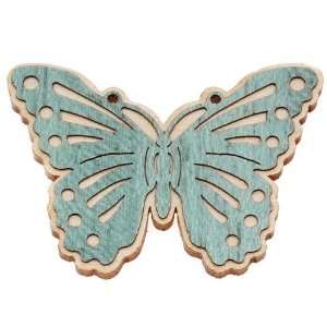 Maple Wood Laser Cut Butterfly Pendant With Lt. Blue Stained Cutout 