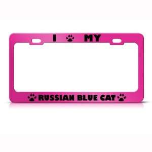 Russian Blue Cat Pink Animal Metal license plate frame Tag Holder