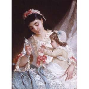   painting name Distracting the Baby, by Munier Emile