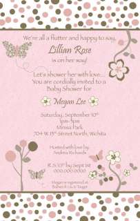 CoCaLo Mia Rose Girl Baby Shower Invitation   Pink Flower & Butterfly 