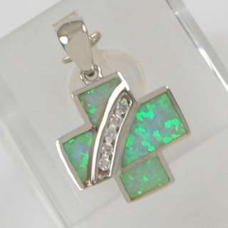 CREATED OPAL INLAID IN SILVER CROSS PENDANT SPARKLES  