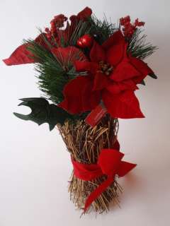 Christmas Poinsettia Berry Twig Standing Stack Decoration Floral 