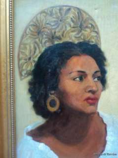 VINTAGE Portrait CAJUN Beauty GYPSY Black Woman Original Oil Signed 