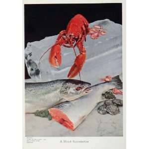 1933 Print Lobster Salmon Oyster Shrimp Fish Food Ice 