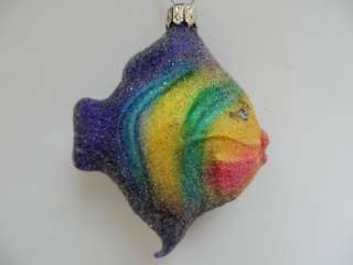 FISH CARIBBEAN TROPICAL GLASS CHRISTMAS ORNAMENT PURPLE FROSTED  