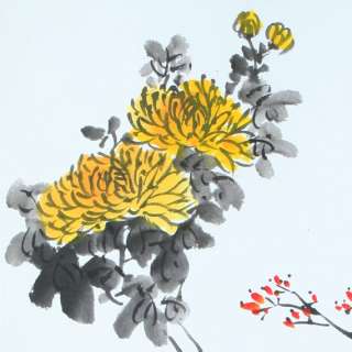 Wall Hanging Watercolor Chrysanthemum Painting Scroll  