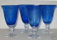Artland 8 *NEW* Blue Etched Goblets with Clear Stems  